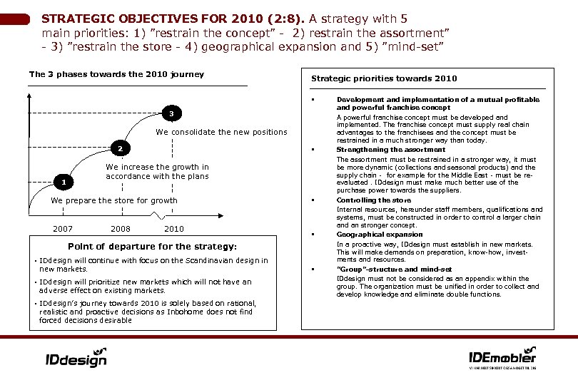 STRATEGIC OBJECTIVES FOR 2010 (2: 8). A strategy with 5 main priorities: 1) ”restrain