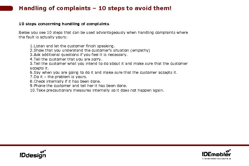 Handling of complaints – 10 steps to avoid them! 10 steps concerning handling of