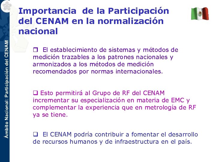 Ámbito Nacional: Participación del CENAM Importancia de la Participación del CENAM en la normalización