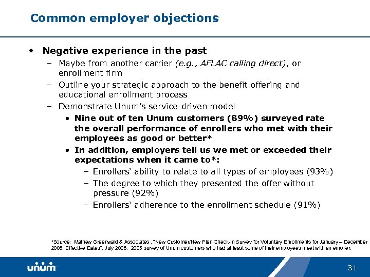 Common employer objections • Negative experience in the past – Maybe from another carrier