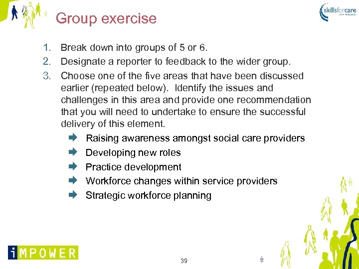 Group exercise 1. Break down into groups of 5 or 6. 2. Designate a