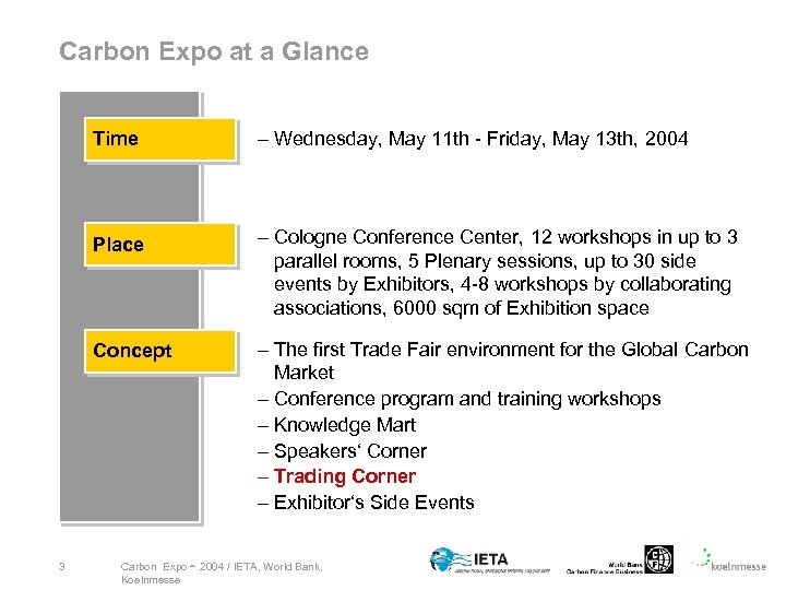 Carbon Expo at a Glance Time Place – Cologne Conference Center, 12 workshops in