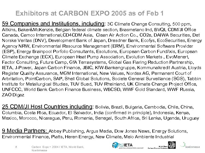 Exhibitors at CARBON EXPO 2005 as of Feb 1 59 Companies and Institutions, including: