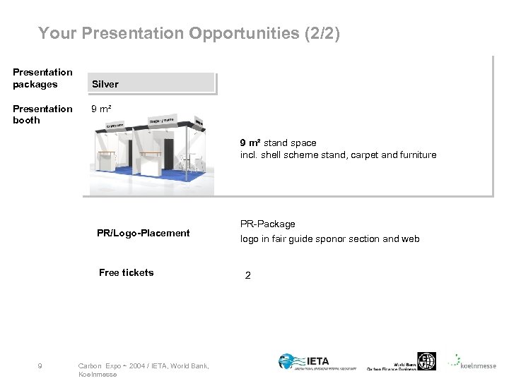 Your Presentation Opportunities (2/2) Presentation packages Presentation booth Silver Platinum 9 m² stand space