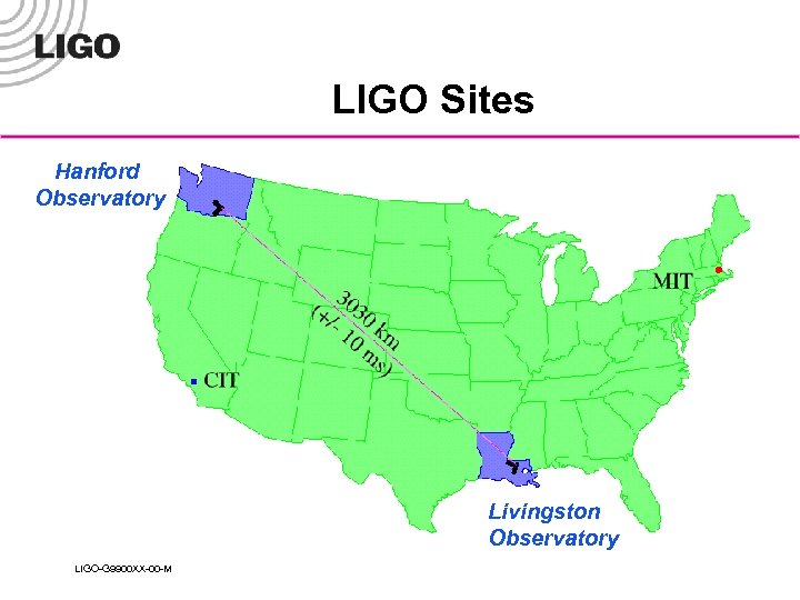 LIGO Sites Hanford Observatory Livingston Observatory LIGO-G 9900 XX-00 -M 