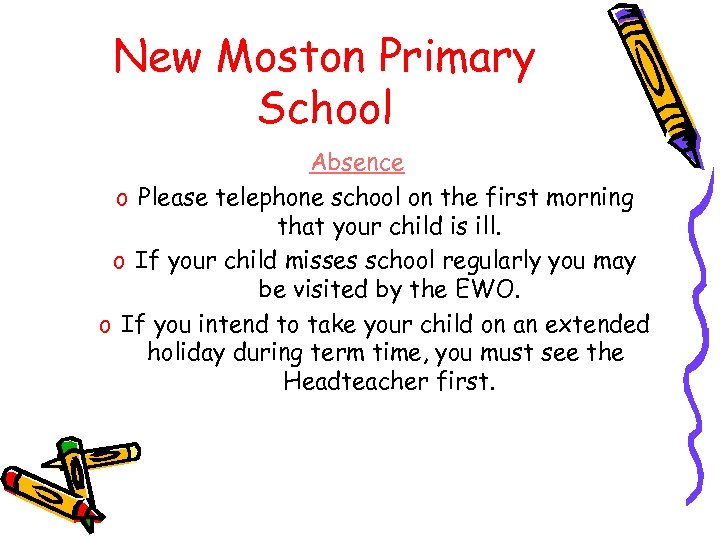 New Moston Primary School Absence o Please telephone school on the first morning that