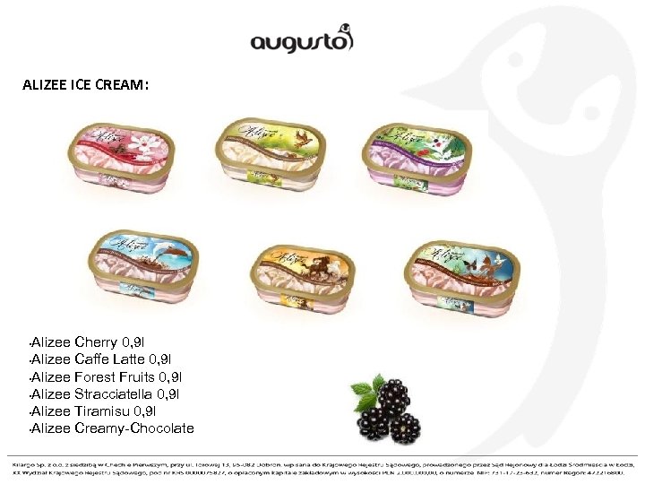 ALIZEE ICE CREAM: Alizee Cherry 0, 9 l • Alizee Caffe Latte 0, 9