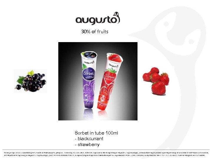 30% of fruits Sorbet in tube 100 ml - blackcurrant - strawberry 