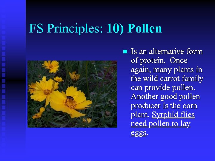 FS Principles: 10) Pollen n Is an alternative form of protein. Once again, many