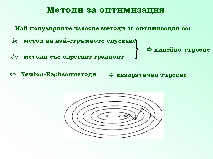 Методи за оптимизация Най-популярните класове методи за оптимизация са: b b b метод на