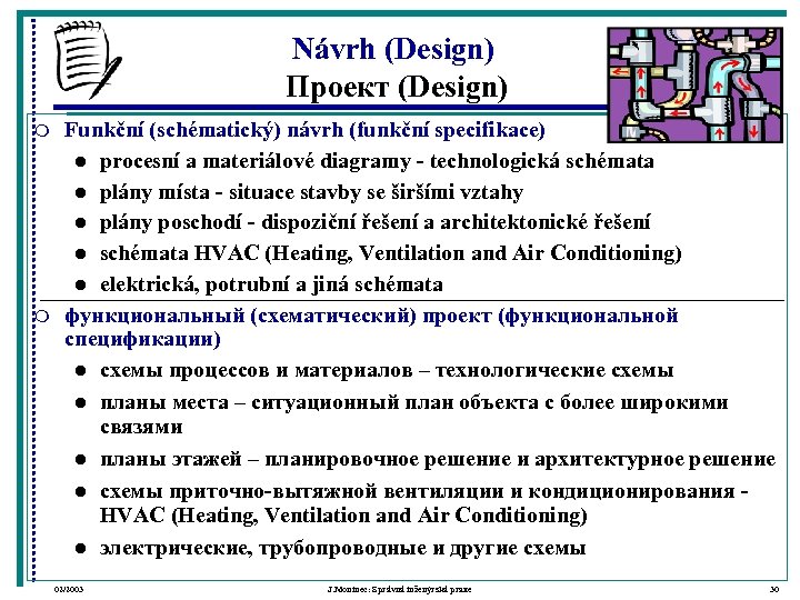 Návrh (Design) Проект (Design) m m Funkční (schématický) návrh (funkční specifikace) l procesní a