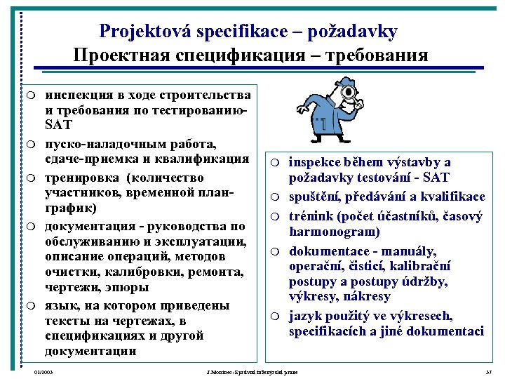 Projektová specifikace – požadavky Проектная спецификация – требования m m m инспекция в ходе