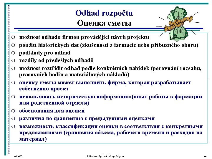 Odhad rozpočtu Оценка сметы m m možnost odhadu firmou provádějící návrh projektu použití historických