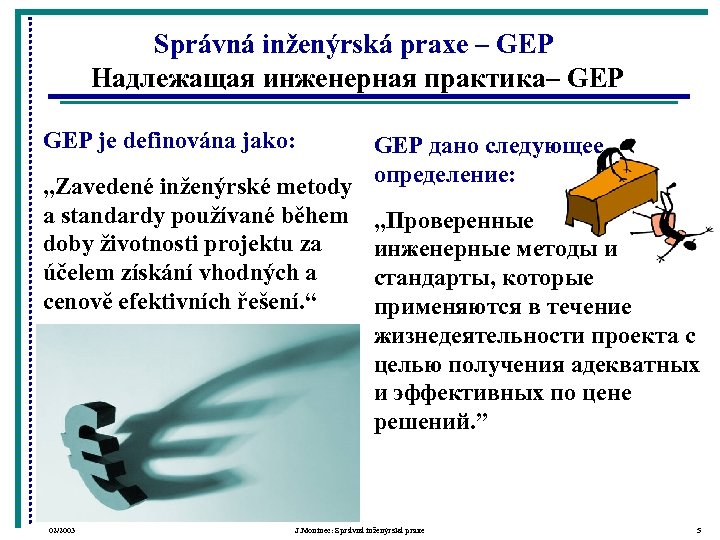 Správná inženýrská praxe – GEP Надлежащая инженерная практика– GEP je definována jako: „Zavedené inženýrské