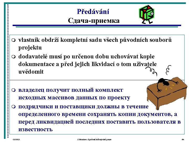 Předávání Сдача-приемка m m vlastník obdrží kompletní sadu všech původních souborů projektu dodavatelé musí