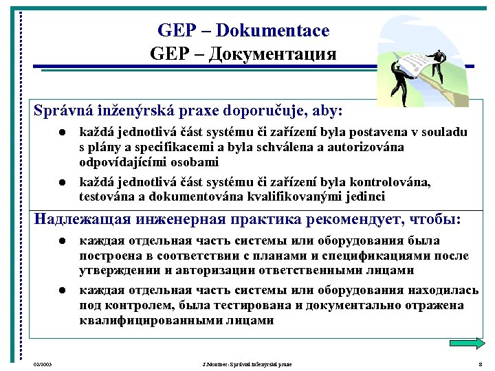 GEP – Dokumentace GEP – Документация Správná inženýrská praxe doporučuje, aby: l l každá