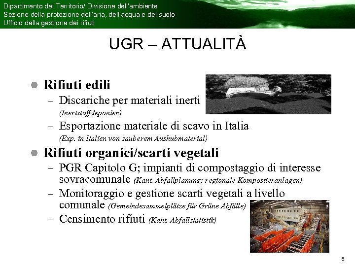 Dipartimento del Territorio/ Divisione dell’ambiente Sezione della protezione dell’aria, dell’acqua e del suolo Ufficio
