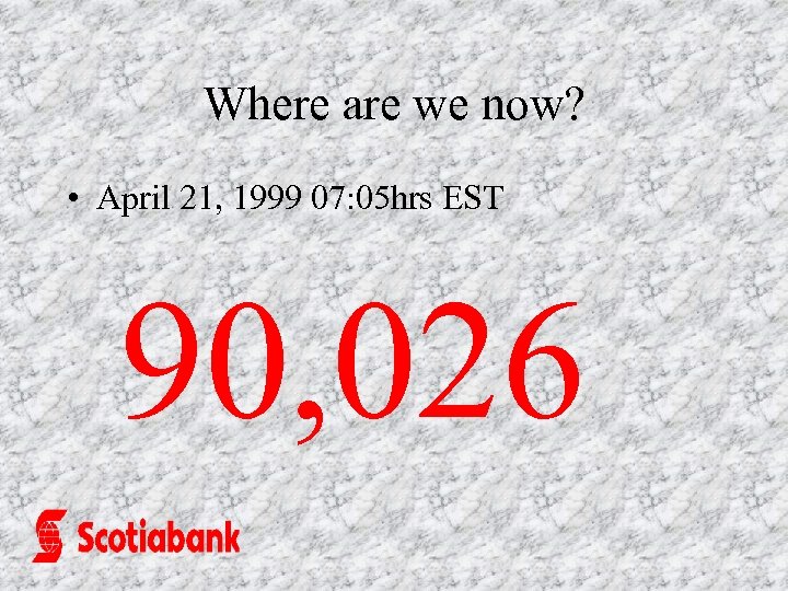 Where are we now? • April 21, 1999 07: 05 hrs EST 90, 026