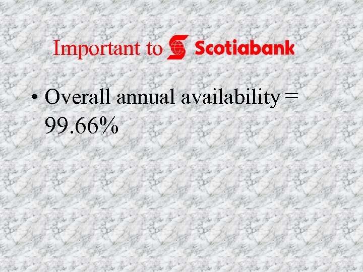 Important to • Overall annual availability = 99. 66% 