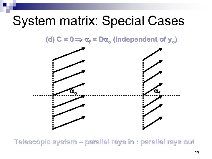 System matrix: Special Cases (d) C = 0 f = D o (independent of