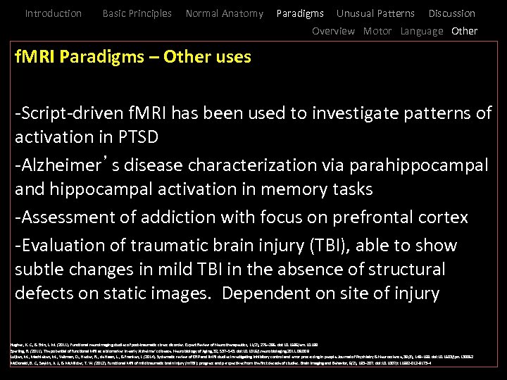 Introduction Basic Principles Normal Anatomy Paradigms Unusual Patterns Discussion Overview Motor Language Other _