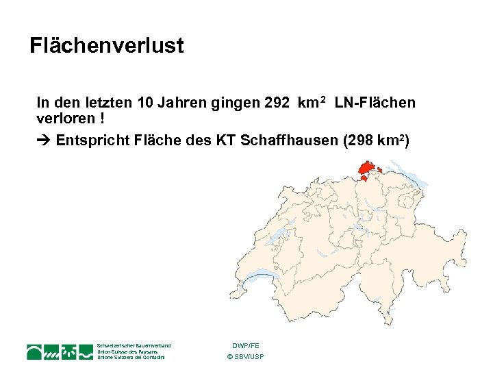Flächenverlust In den letzten 10 Jahren gingen 292 km 2 LN-Flächen verloren ! Entspricht