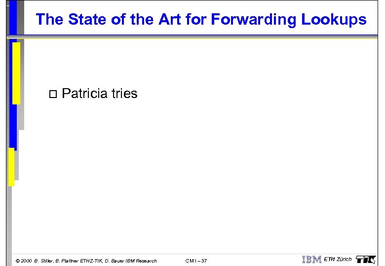 The State of the Art for Forwarding Lookups o Patricia tries © 2000 B.