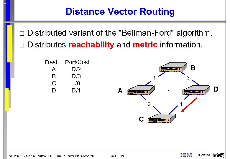 Distance Vector Routing Distributed variant of the “Bellman-Ford” algorithm. o Distributes reachability and metric