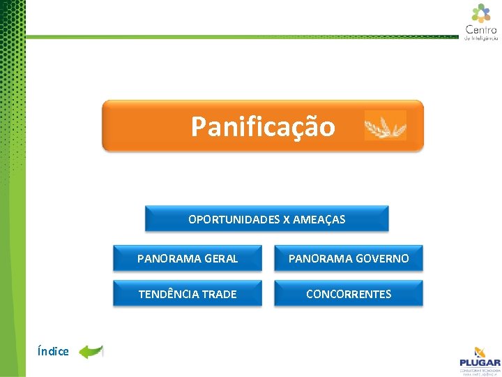 Panificação OPORTUNIDADES X AMEAÇAS PANORAMA GERAL TENDÊNCIA TRADE Índice PANORAMA GOVERNO CONCORRENTES 