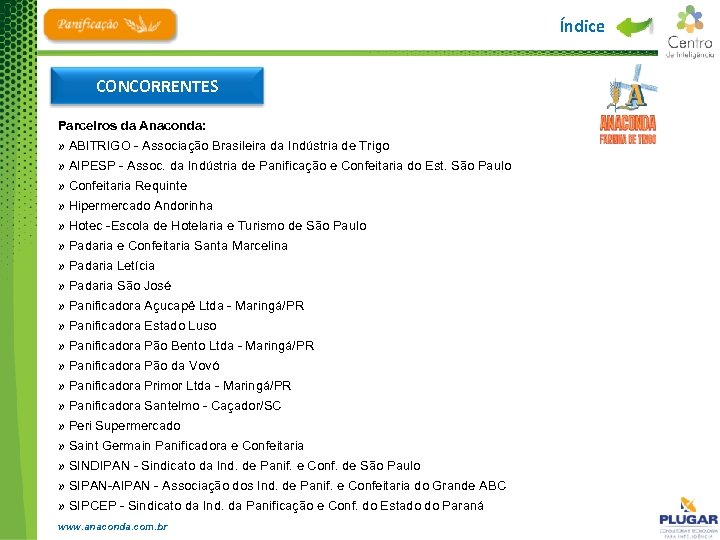Índice CONCORRENTES Parceiros da Anaconda: » ABITRIGO - Associação Brasileira da Indústria de Trigo