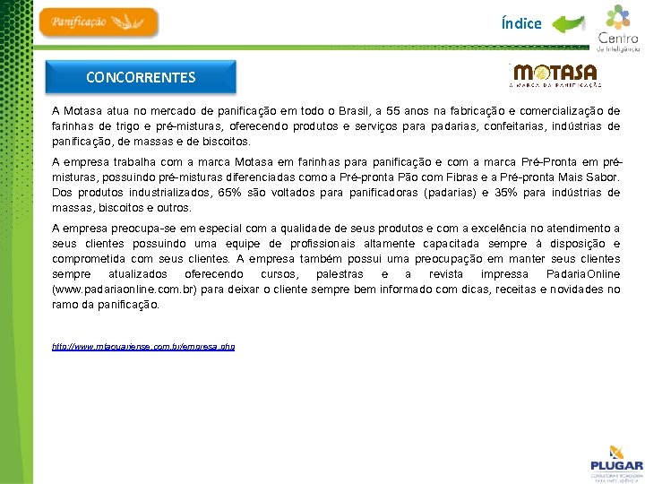 Índice CONCORRENTES A Motasa atua no mercado de panificação em todo o Brasil, a