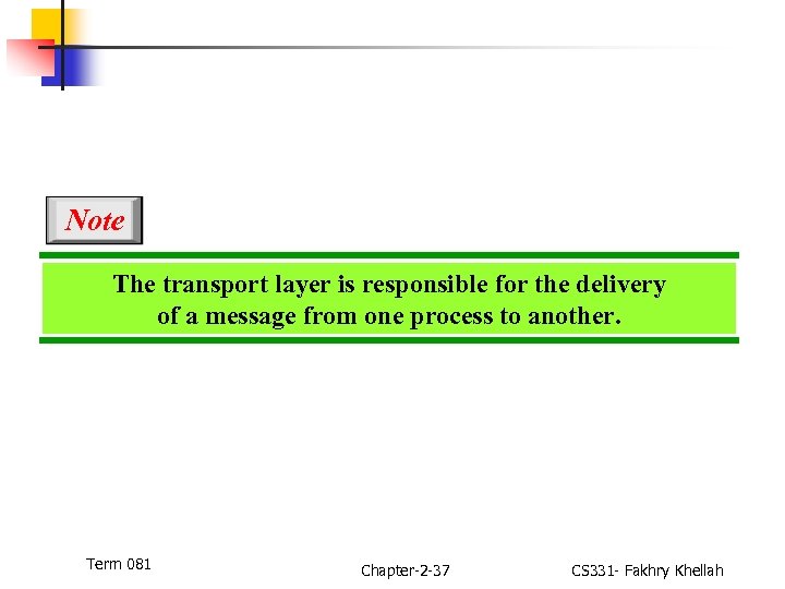 Note The transport layer is responsible for the delivery of a message from one