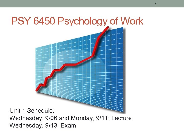 1 PSY 6450 Psychology of Work Unit 1 Schedule: Wednesday, 9/06 and Monday, 9/11: