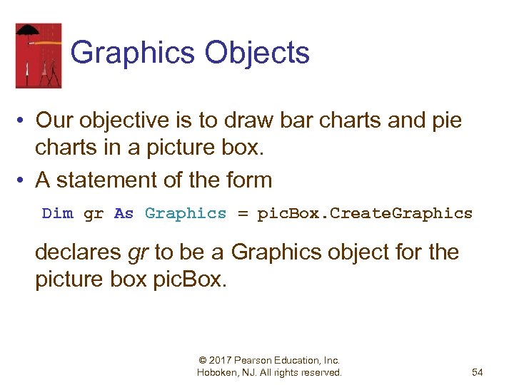 Graphics Objects • Our objective is to draw bar charts and pie charts in