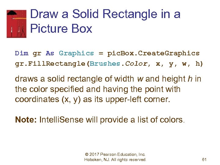 Draw a Solid Rectangle in a Picture Box Dim gr As Graphics = pic.