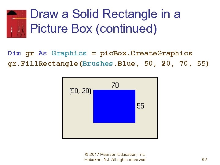 Draw a Solid Rectangle in a Picture Box (continued) Dim gr As Graphics =