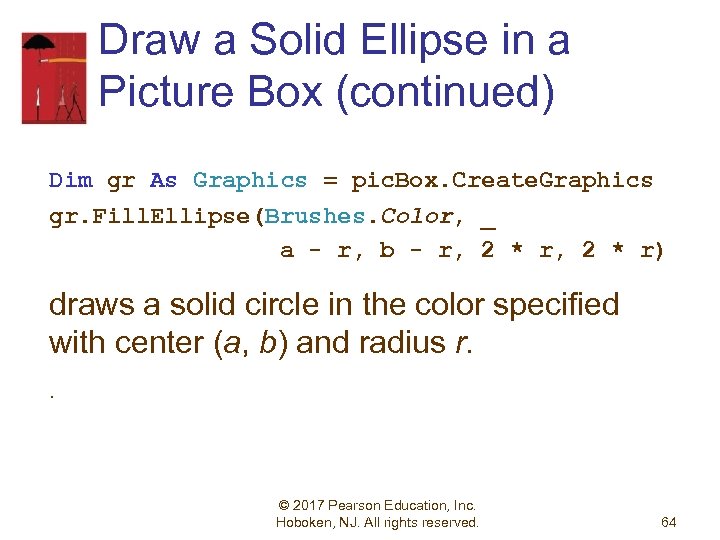 Draw a Solid Ellipse in a Picture Box (continued) Dim gr As Graphics =