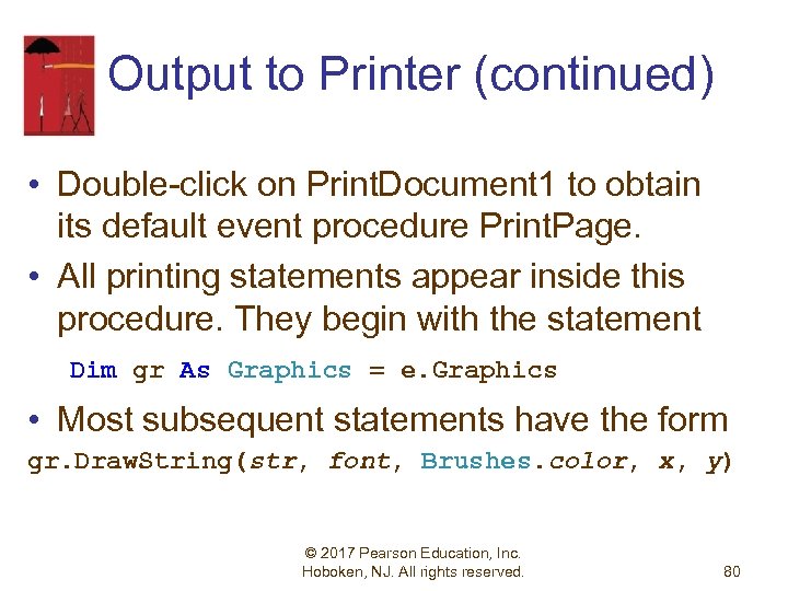 Output to Printer (continued) • Double-click on Print. Document 1 to obtain its default