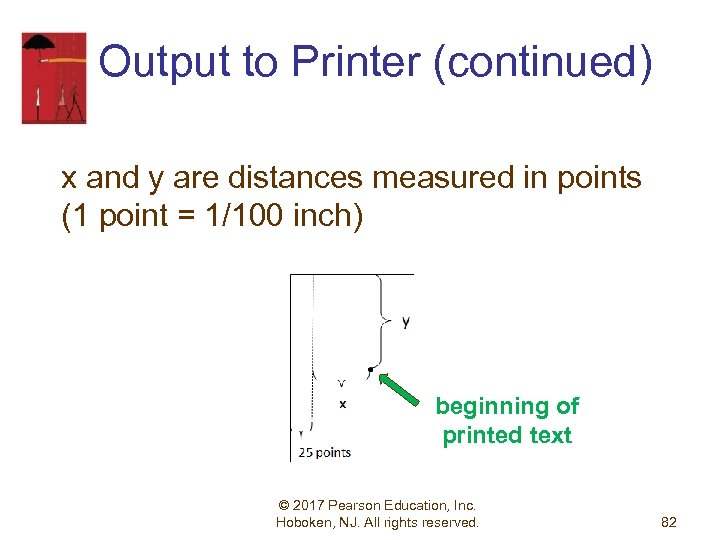 Output to Printer (continued) x and y are distances measured in points (1 point