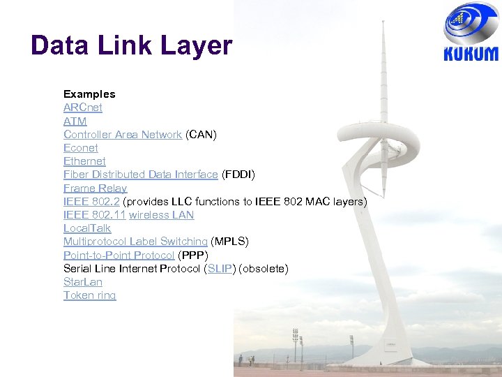 Data Link Layer Examples ARCnet ATM Controller Area Network (CAN) Econet Ethernet Fiber Distributed