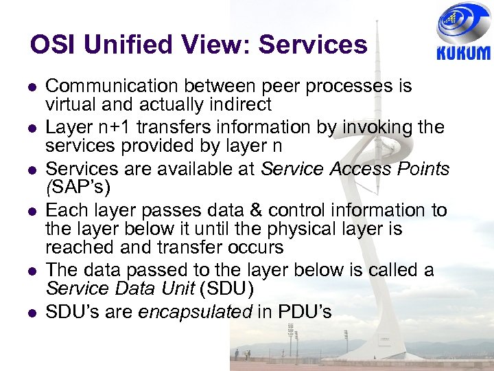 OSI Unified View: Services Communication between peer processes is virtual and actually indirect Layer