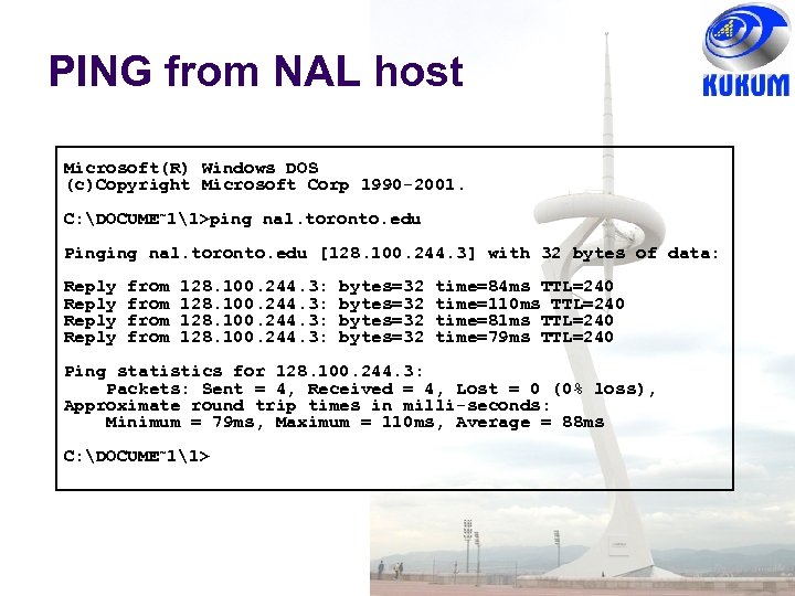 PING from NAL host Microsoft(R) Windows DOS (c)Copyright Microsoft Corp 1990 -2001. C: DOCUME~11>ping