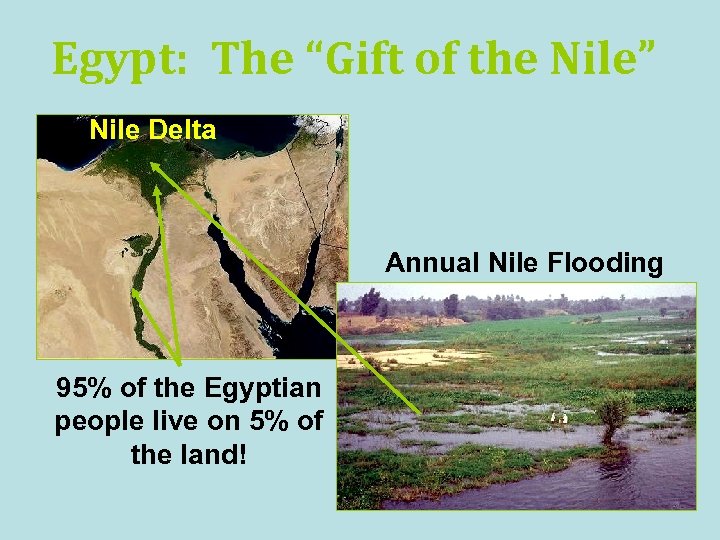 Egypt: The “Gift of the Nile” Nile Delta Annual Nile Flooding 95% of the
