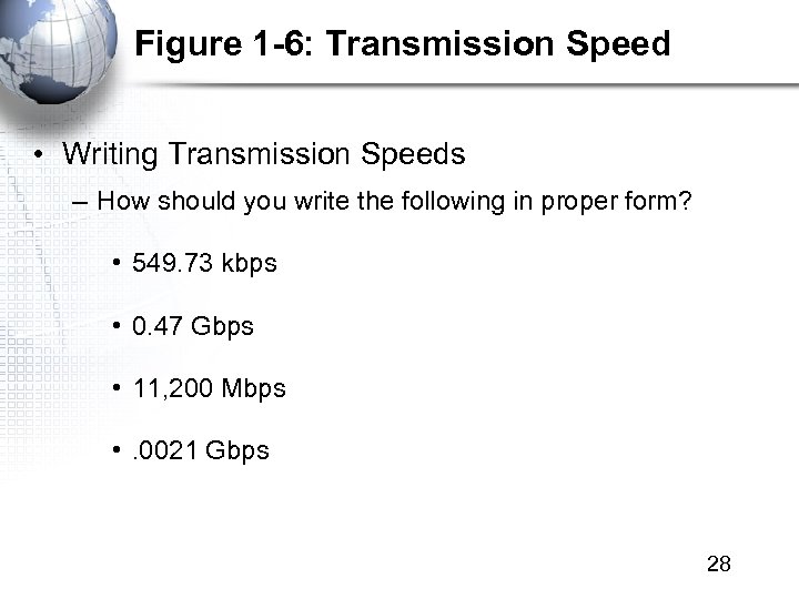 Figure 1 -6: Transmission Speed • Writing Transmission Speeds – How should you write