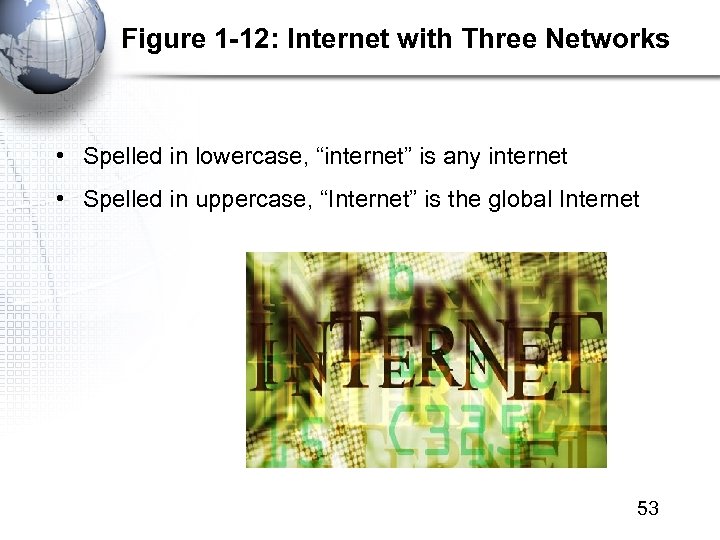 Figure 1 -12: Internet with Three Networks • Spelled in lowercase, “internet” is any