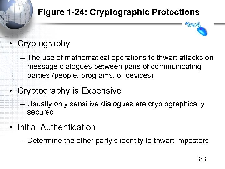 Figure 1 -24: Cryptographic Protections • Cryptography – The use of mathematical operations to