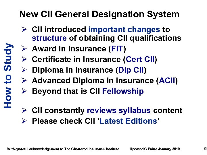 How to Study New CII General Designation System Ø CII introduced important changes to