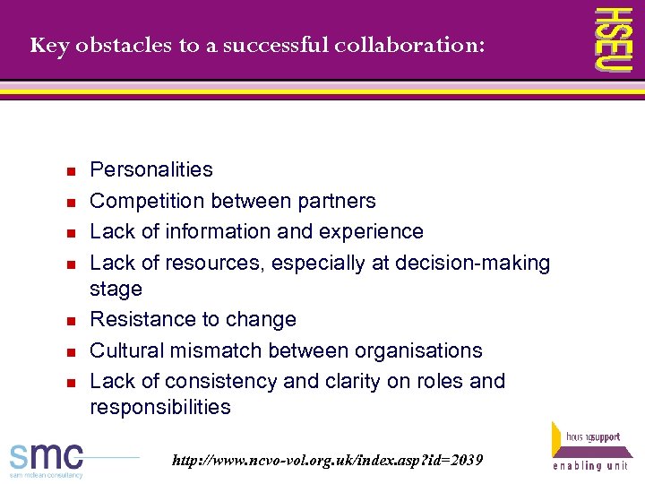 Key obstacles to a successful collaboration: n n n n Personalities Competition between partners