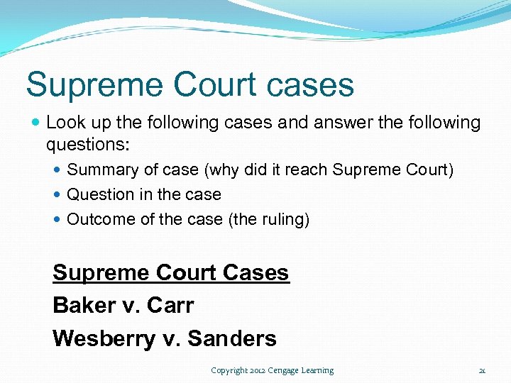 Supreme Court cases Look up the following cases and answer the following questions: Summary