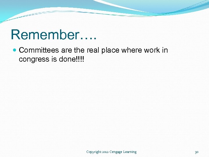 Remember…. Committees are the real place where work in congress is done!!!! Copyright 2012